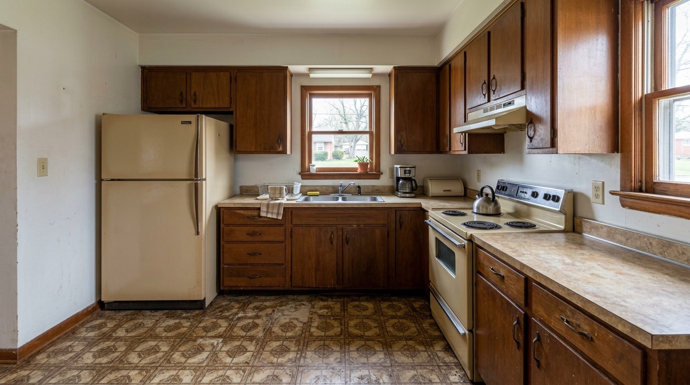 Dated kitchen interior in an older Hagerstown home — sell as-is for cash