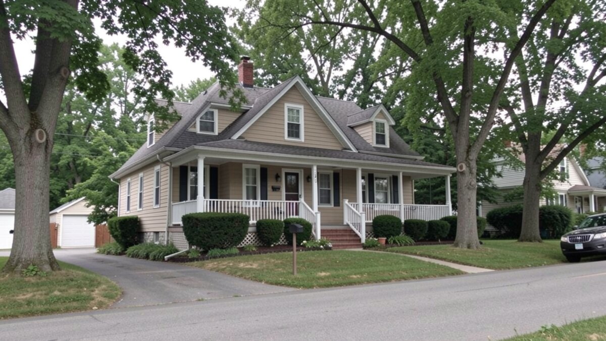 older modest Ann Arbor Michigan front-porch home on a quiet residential street