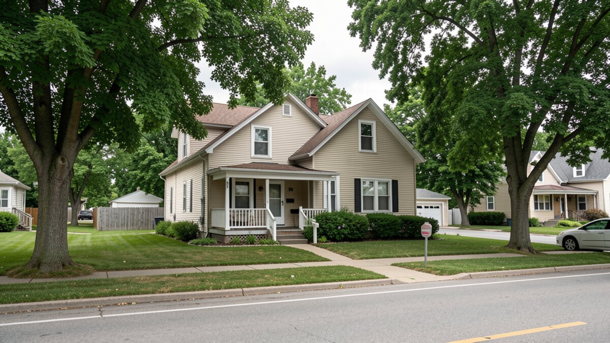 older modest Austin Minnesota front-porch home on a quiet residential street