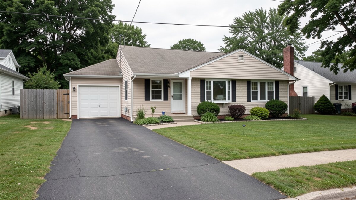 modest Bloomsburg Pennsylvania ranch or bungalow house with driveway and small yard