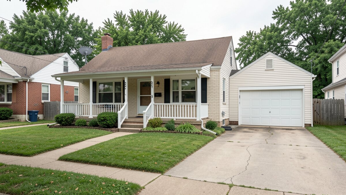 Champaign Illinois small bungalow with porch and detached garage