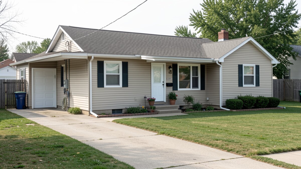 modest Clinton Iowa ranch or bungalow house with driveway and small yard