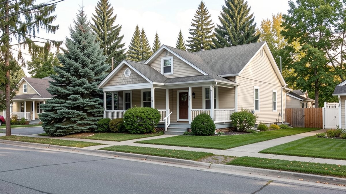 older modest Coeur d’Alene Idaho front-porch home on a quiet residential street