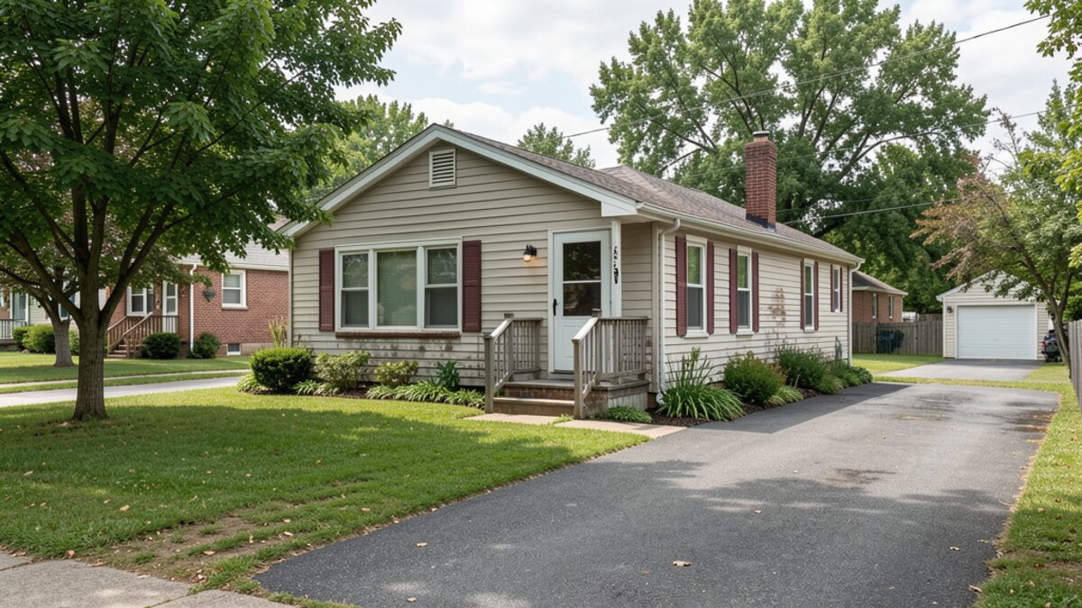 Columbus Indiana small ranch house or bungalow with compact yard and driveway