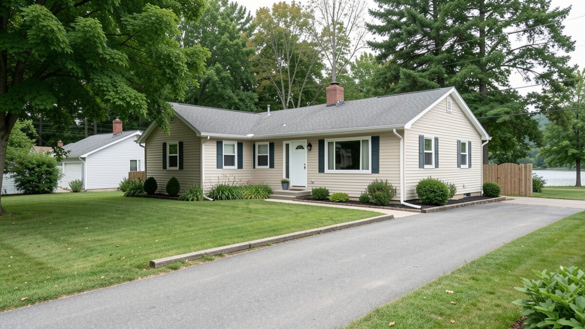 Detroit Lakes Minnesota small ranch house or bungalow with compact yard and driveway