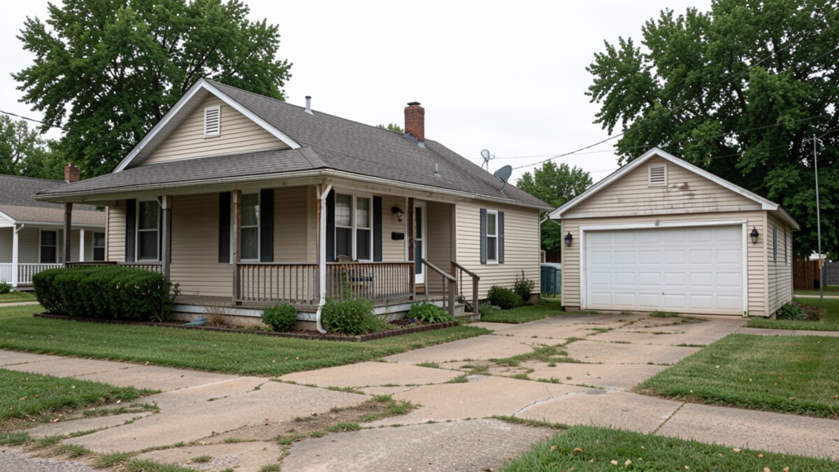 Emporia Kansas small-town bungalow with porch and detached garage