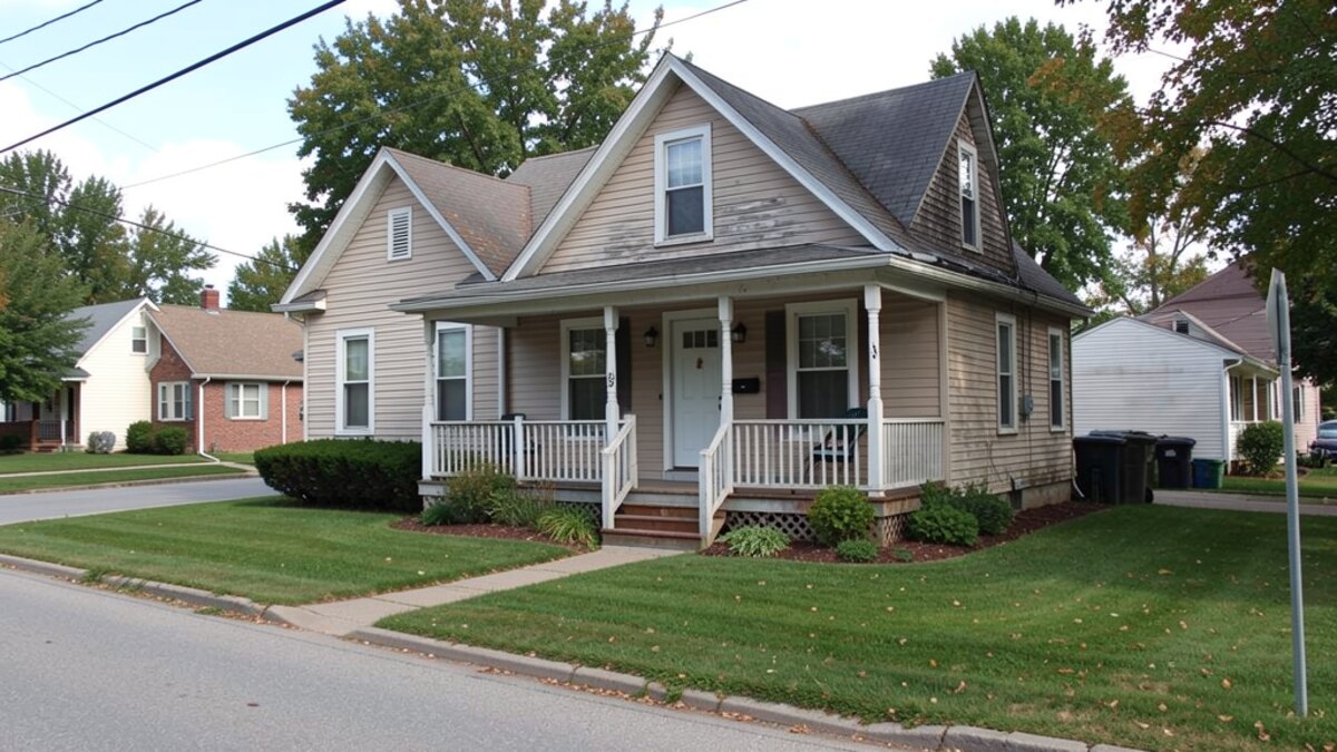 older modest Fond du Lac Wisconsin front-porch home on a quiet residential street