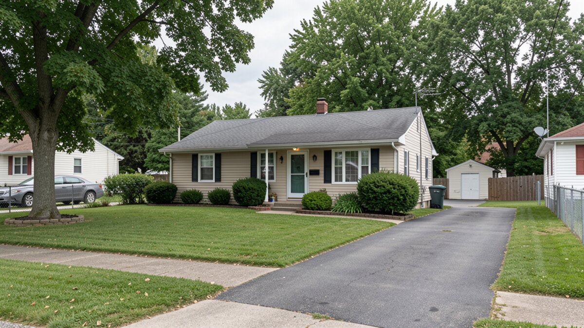 Frankfort Indiana small ranch house or bungalow with compact yard and driveway