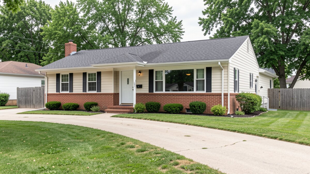 modest Galesburg Illinois ranch or bungalow house with driveway and small yard