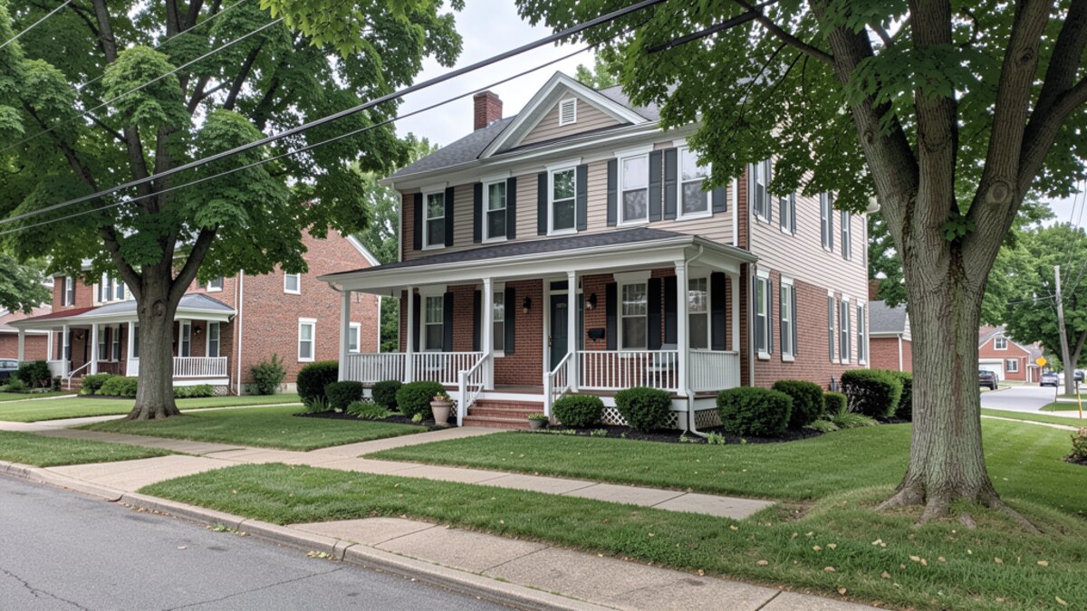 older modest Gettysburg Pennsylvania front-porch home on a quiet borough residential street
