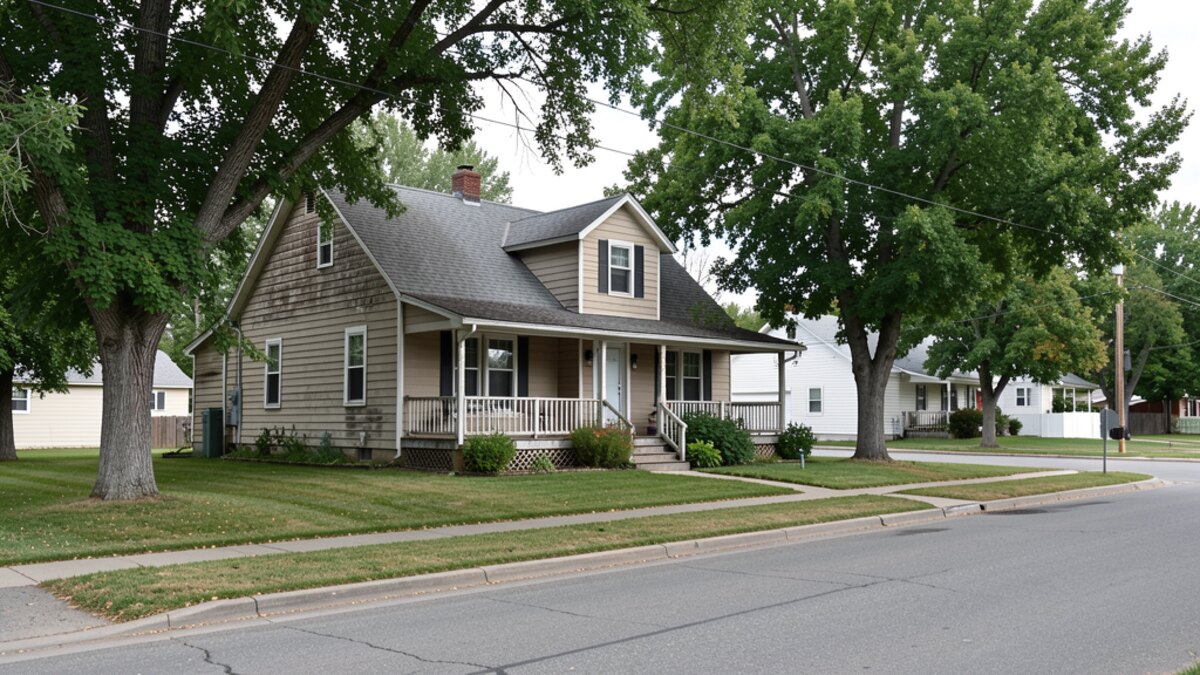 older modest Great Falls Montana front-porch home on a quiet residential street