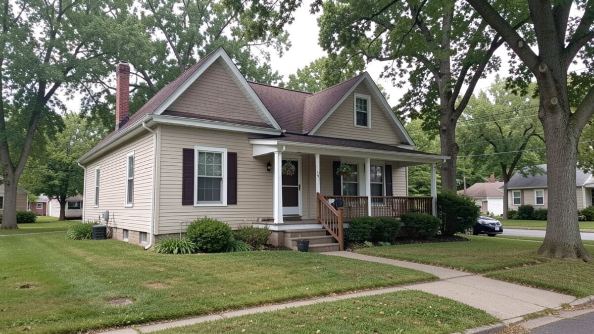 older modest Kendallville Indiana front-porch home on a quiet residential street