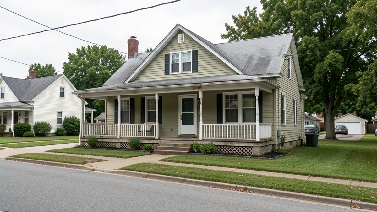 older modest Kokomo Indiana front-porch home on a quiet residential street
