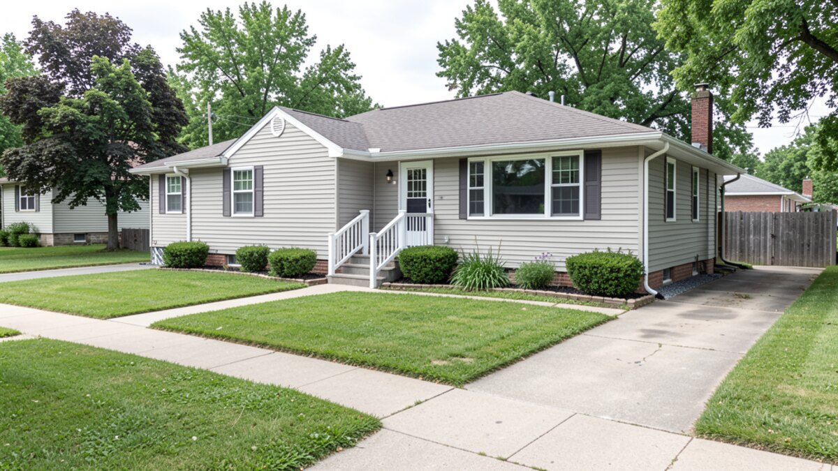 Manhattan Kansas small ranch house or bungalow with compact yard and driveway