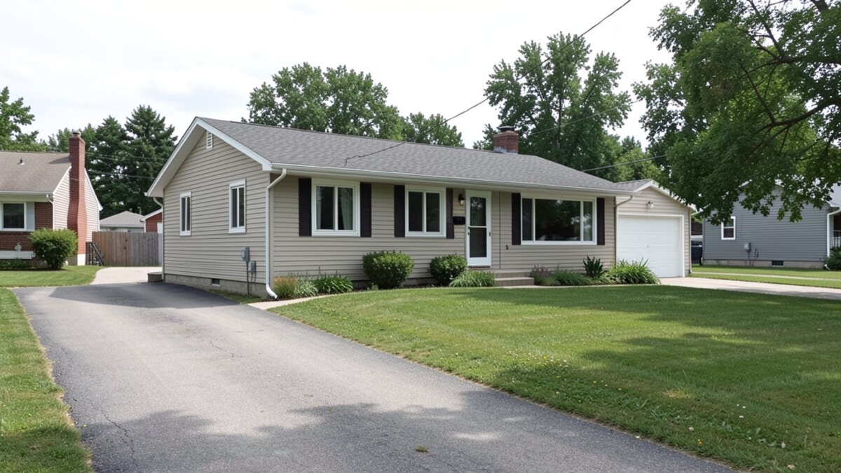 Marshall Minnesota modest ranch house or bungalow with simple driveway and Midwest yard