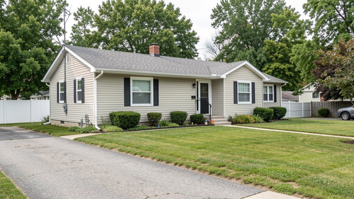 Michigan City Indiana small bungalow or ranch house with compact yard and driveway