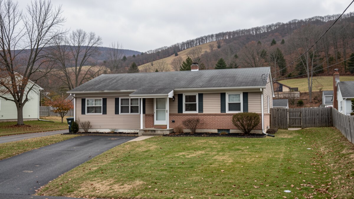 modest Morgantown West Virginia ranch house with driveway and small yard