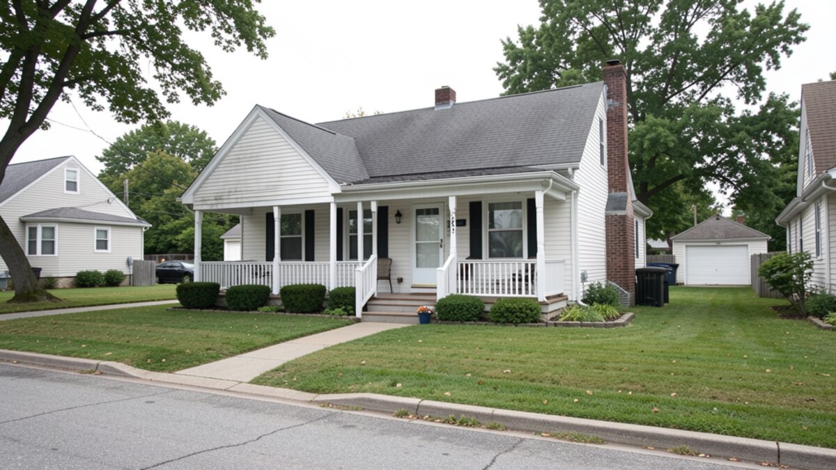 older modest Niles Michigan front-porch home on a quiet residential street