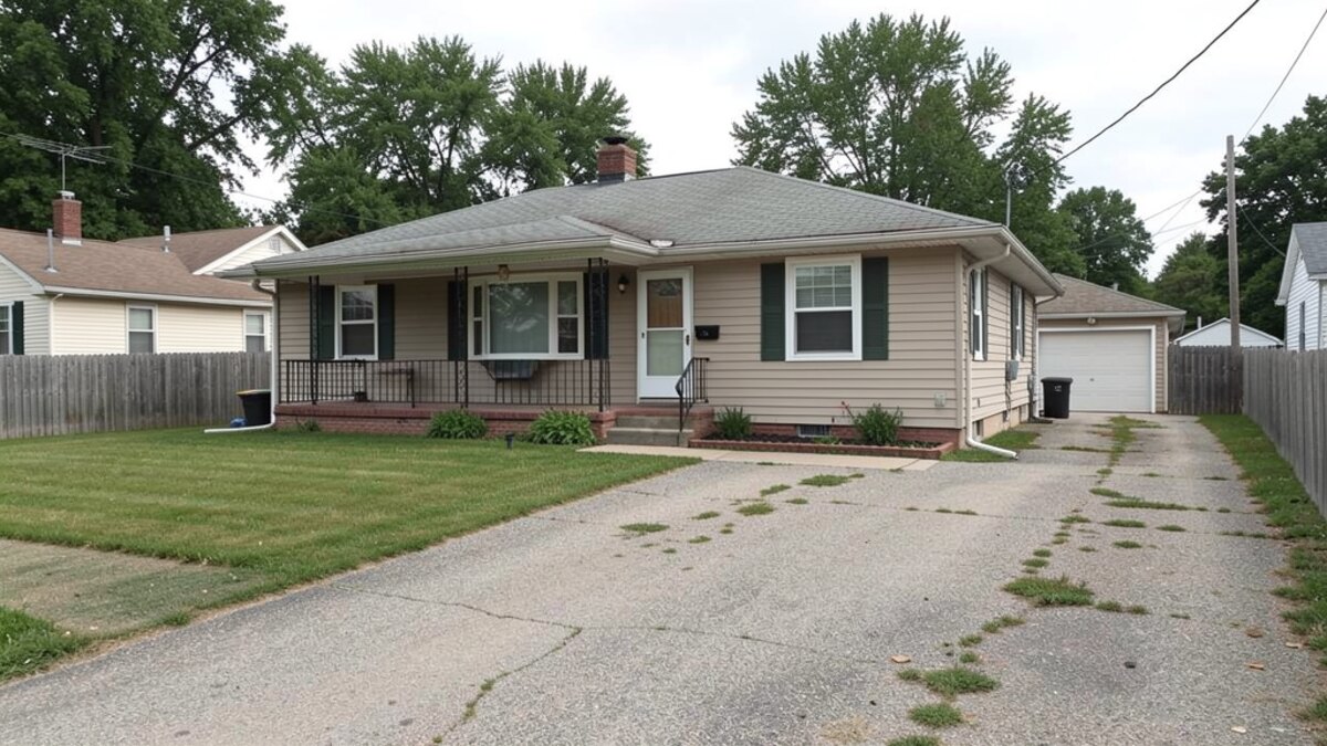 Ottawa Kansas small ranch house or bungalow with compact yard and driveway