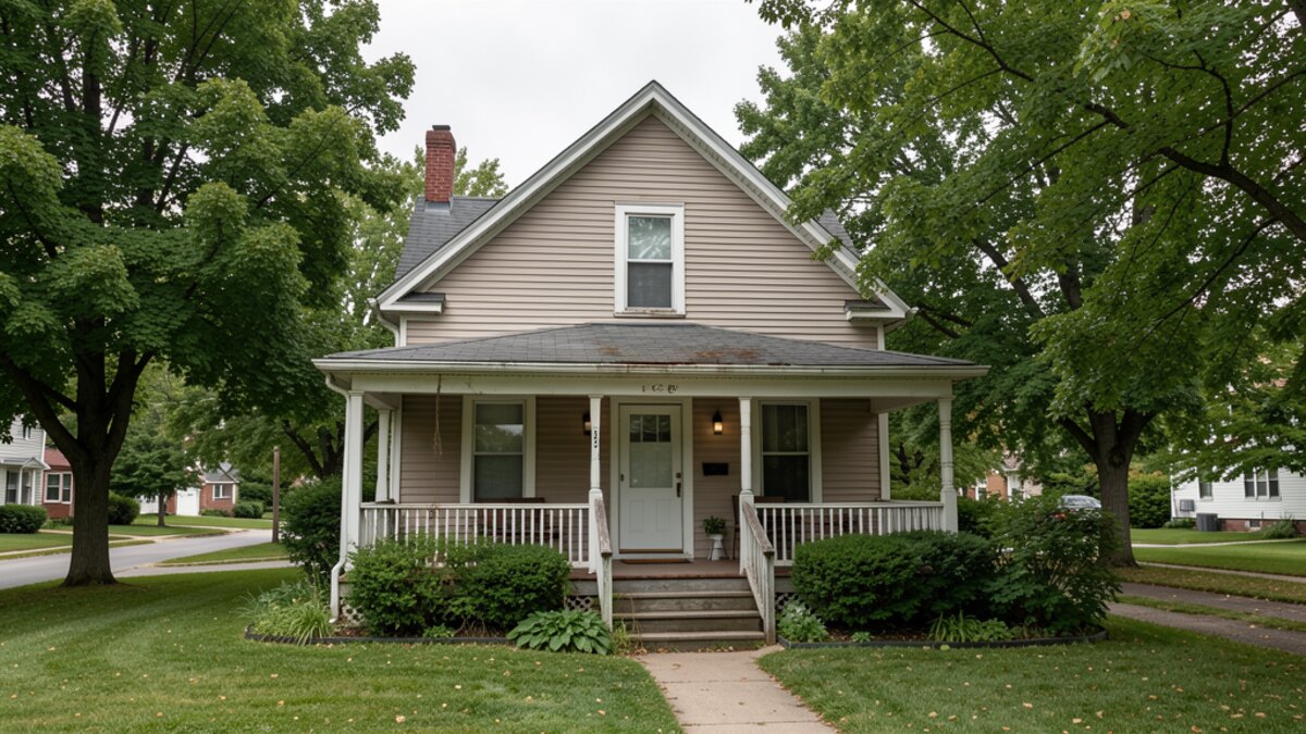 older modest Rochester Minnesota front-porch home on a quiet residential street
