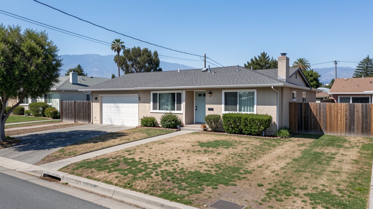 Salinas California small ranch house or bungalow with compact yard and driveway