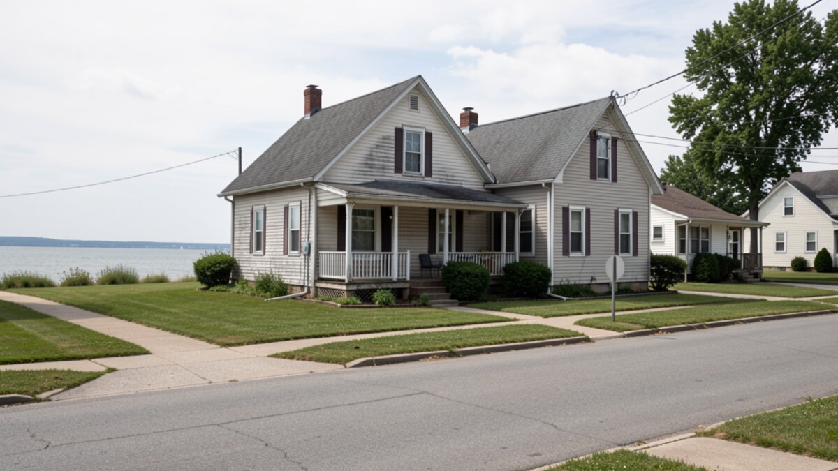 older modest Sandusky Ohio front-porch home on a quiet residential street