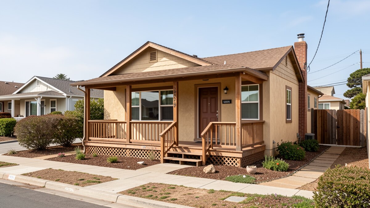 Santa Cruz California small stucco or wood-frame home with porch