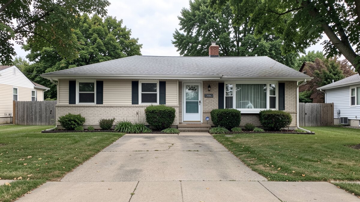 modest Sheboygan Wisconsin ranch or bungalow house with driveway and small yard