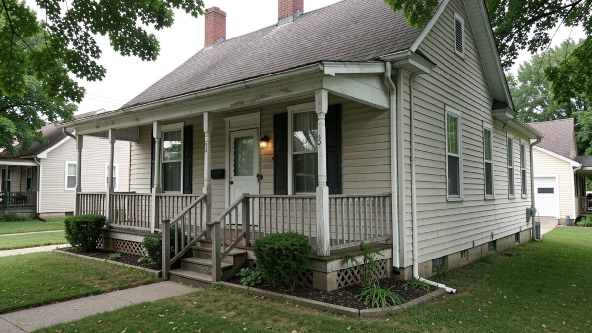older modest Sterling Illinois front-porch home on a quiet residential street