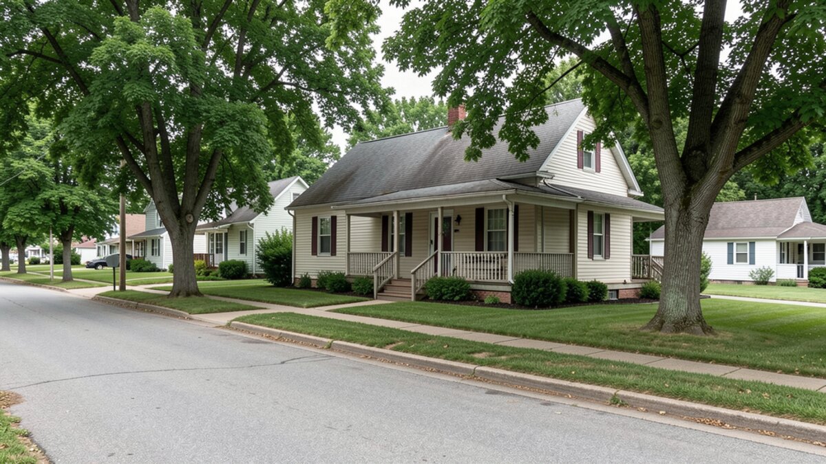older modest Van Wert Ohio front-porch home on a quiet residential street