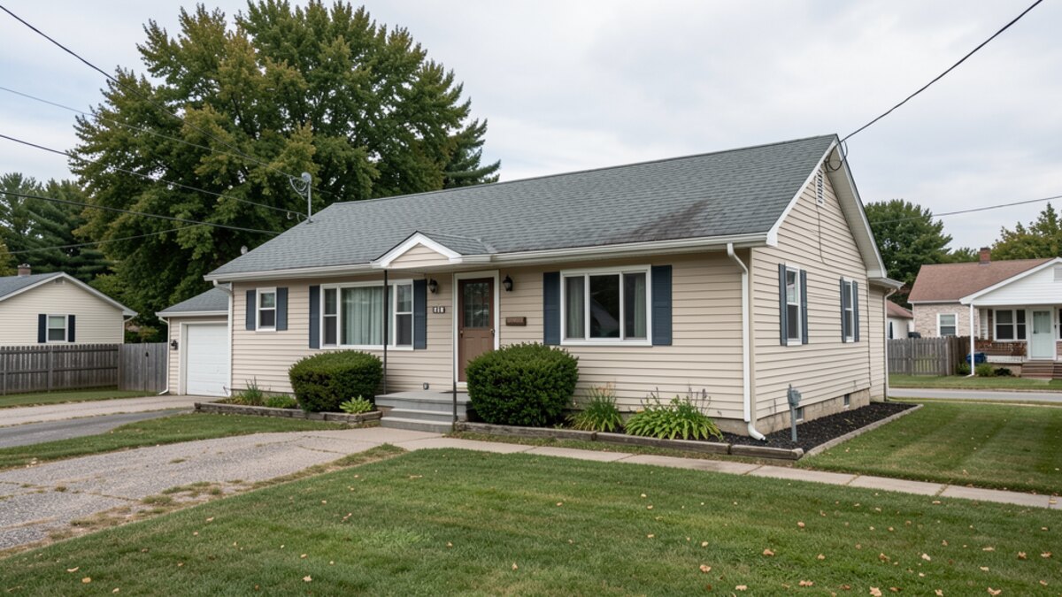 Waupaca Wisconsin small older bungalow or ranch house with modest yard
