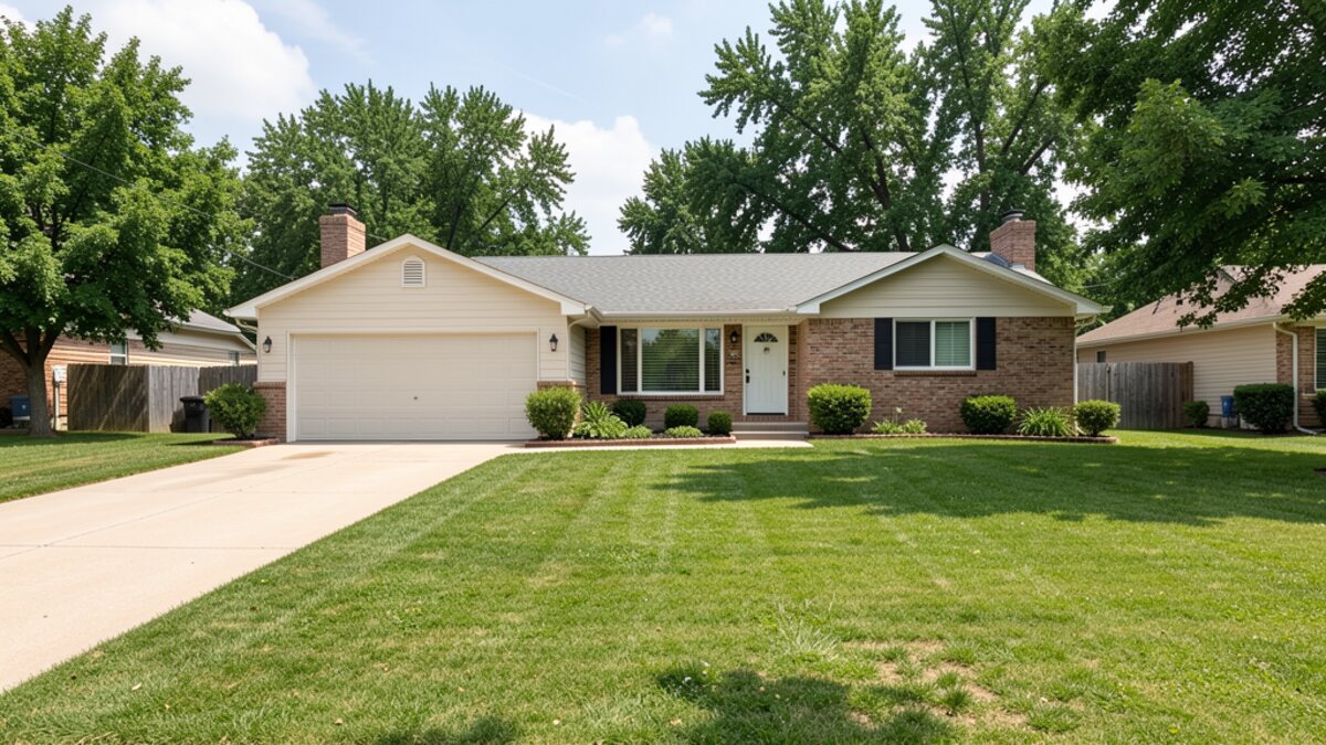 Modest Wichita Kansas ranch house with attached garage and simple yard