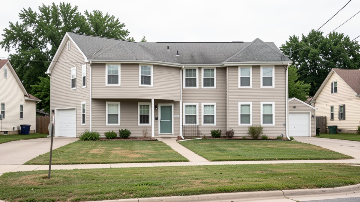 Older Wichita Kansas small rental duplex on a simple residential block