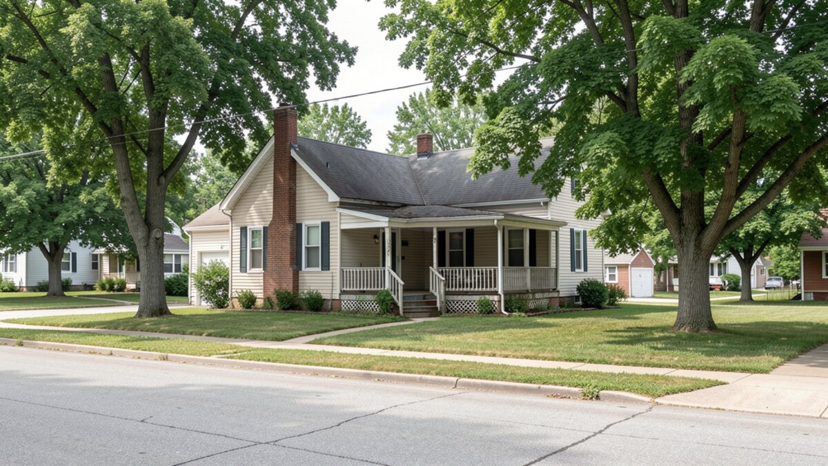 older modest Zanesville Ohio front-porch home on a quiet residential street